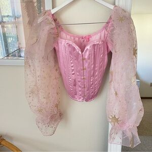 Dolls Kill Sugar Thrillz Set The Barre Satin Corset Metallic Celestial Top